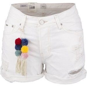 Pepe Jeans dámské bílé šortky Thrasher s bambulkami - 27 (000)